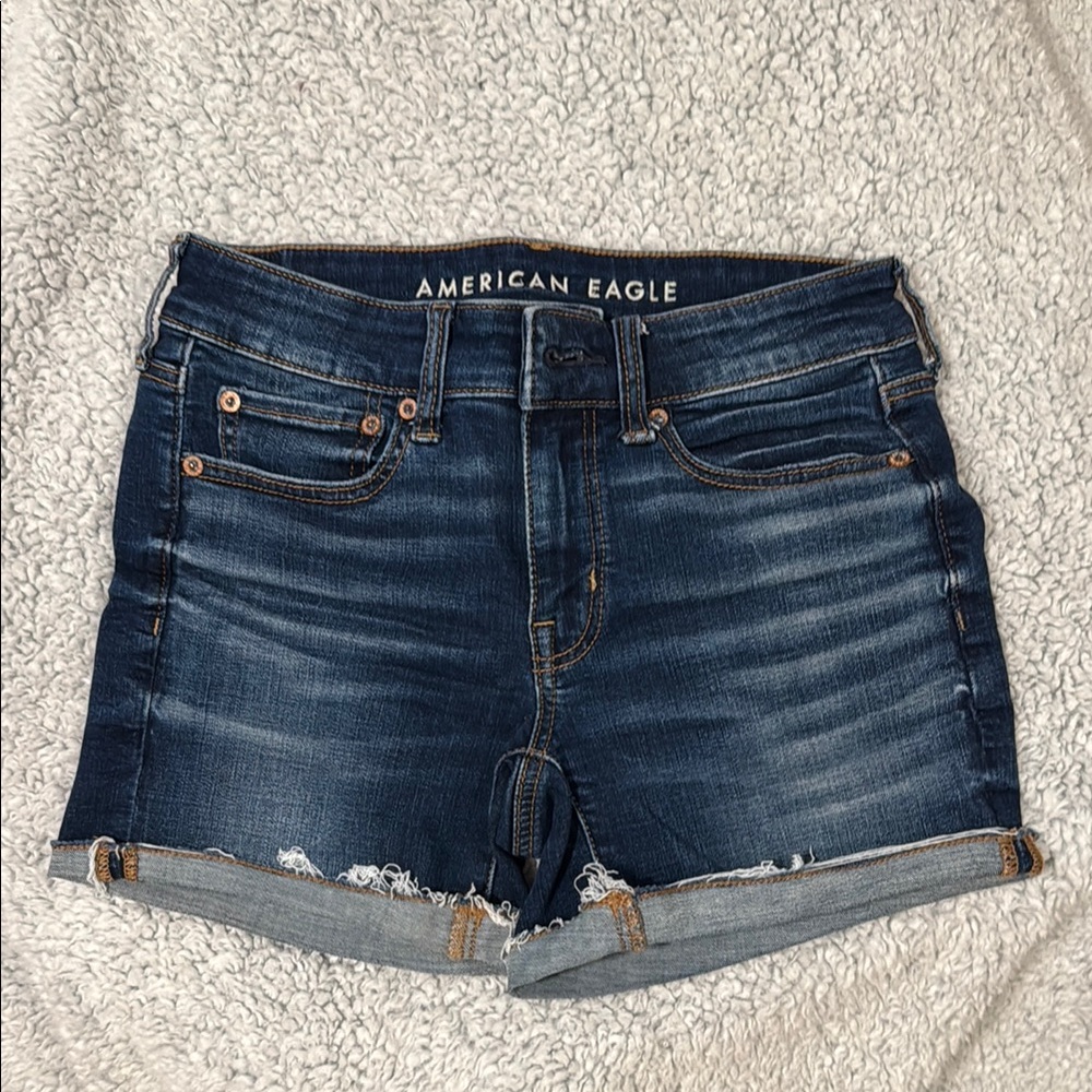 American Eagle Outfitters Blue Jean Shorts with Distressed Detailing